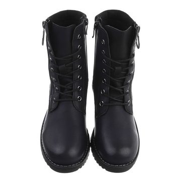 Ital-Design Damen Schnürschuhe Freizeit Stiefelette Blockabsatz Schnürstiefeletten in Schwarz