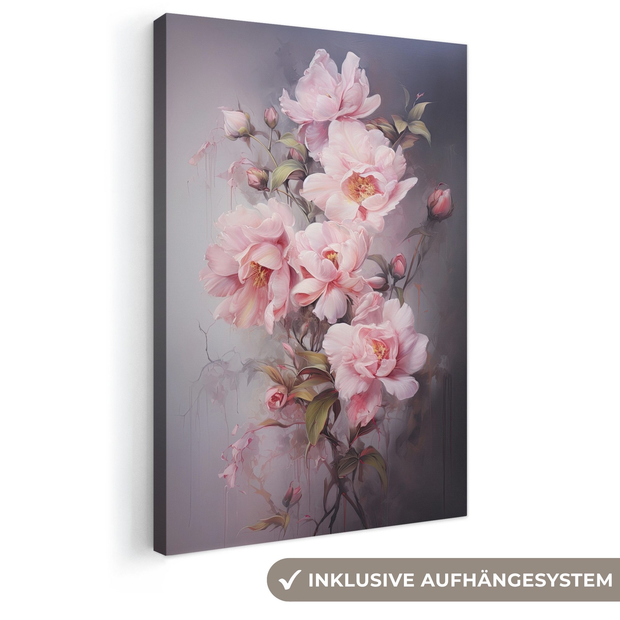 OneMillionCanvasses® Leinwandbild Rosen - Blumen - Rosa - Kunst - Aquarell, Fotodruck (1 St), Leinwand Canvas Wandbild, Wanddekoration 20x30 cm