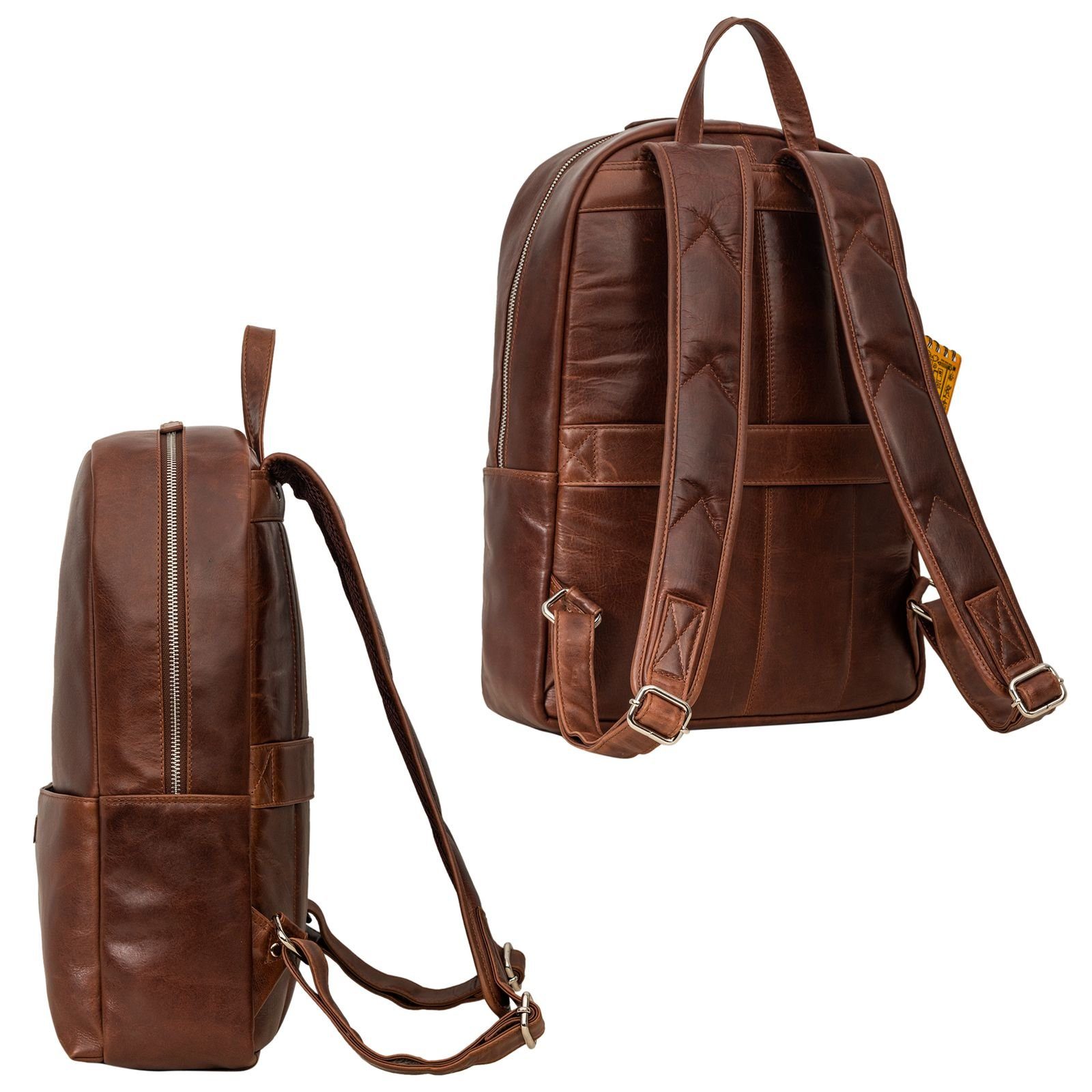 Notebook-Rucksack Zoll 13,3 Laptopfach STILORD Rucksack “Chicago” - sonora Leder mit cognac