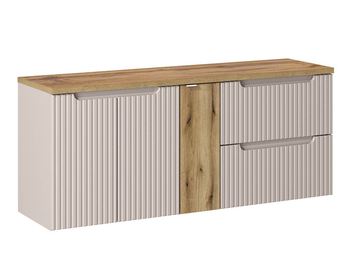 Thumbnail - einfachgutemoebel Waschtisch-Set Bad Waschplatz ILUNA Cash 140cm Schub + Türen, Becken oak, Kaschmir, (Badmöbel Set, 1-S...