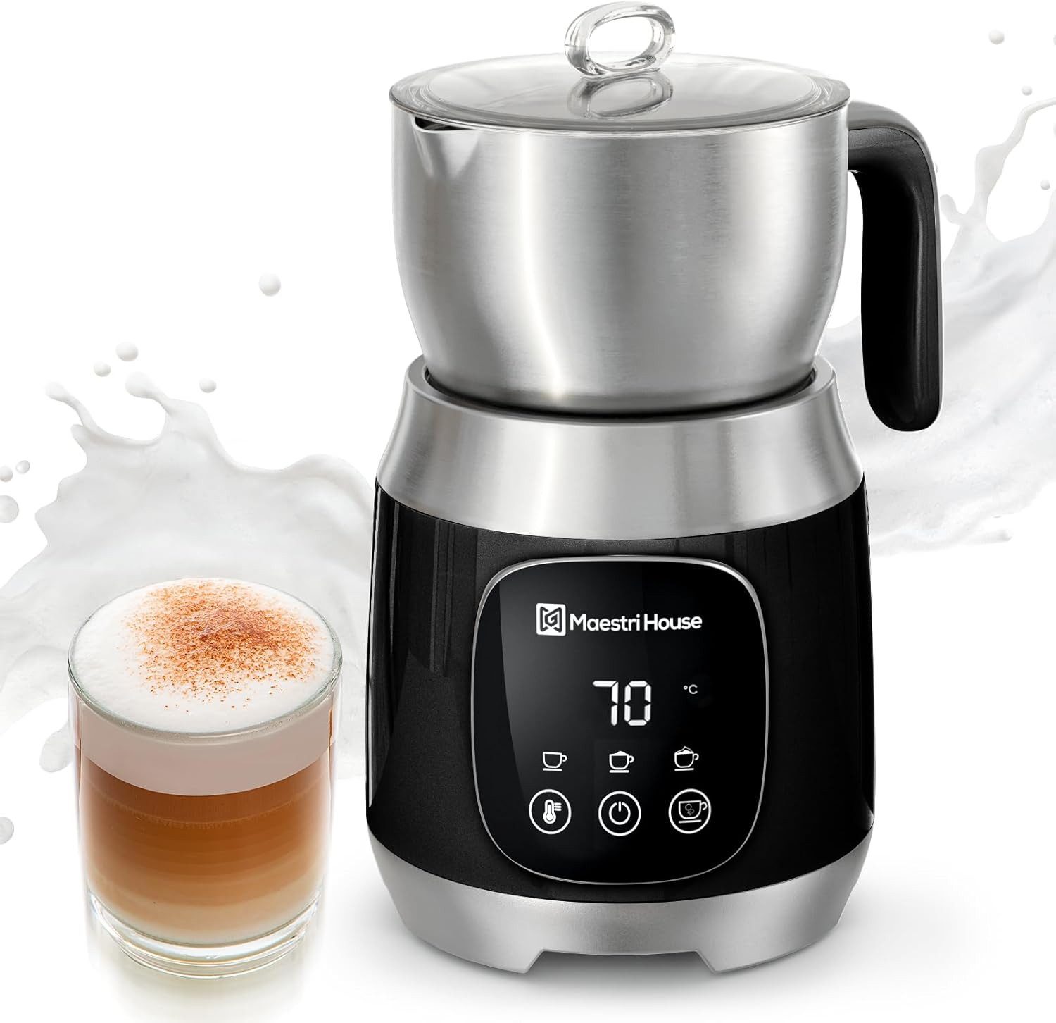 Maestri House Milchaufschäumer 12-in-1 600ml Elektrischer Milchaufschäumer, Abschaltautomatik, Auswahl der Schaumdicke