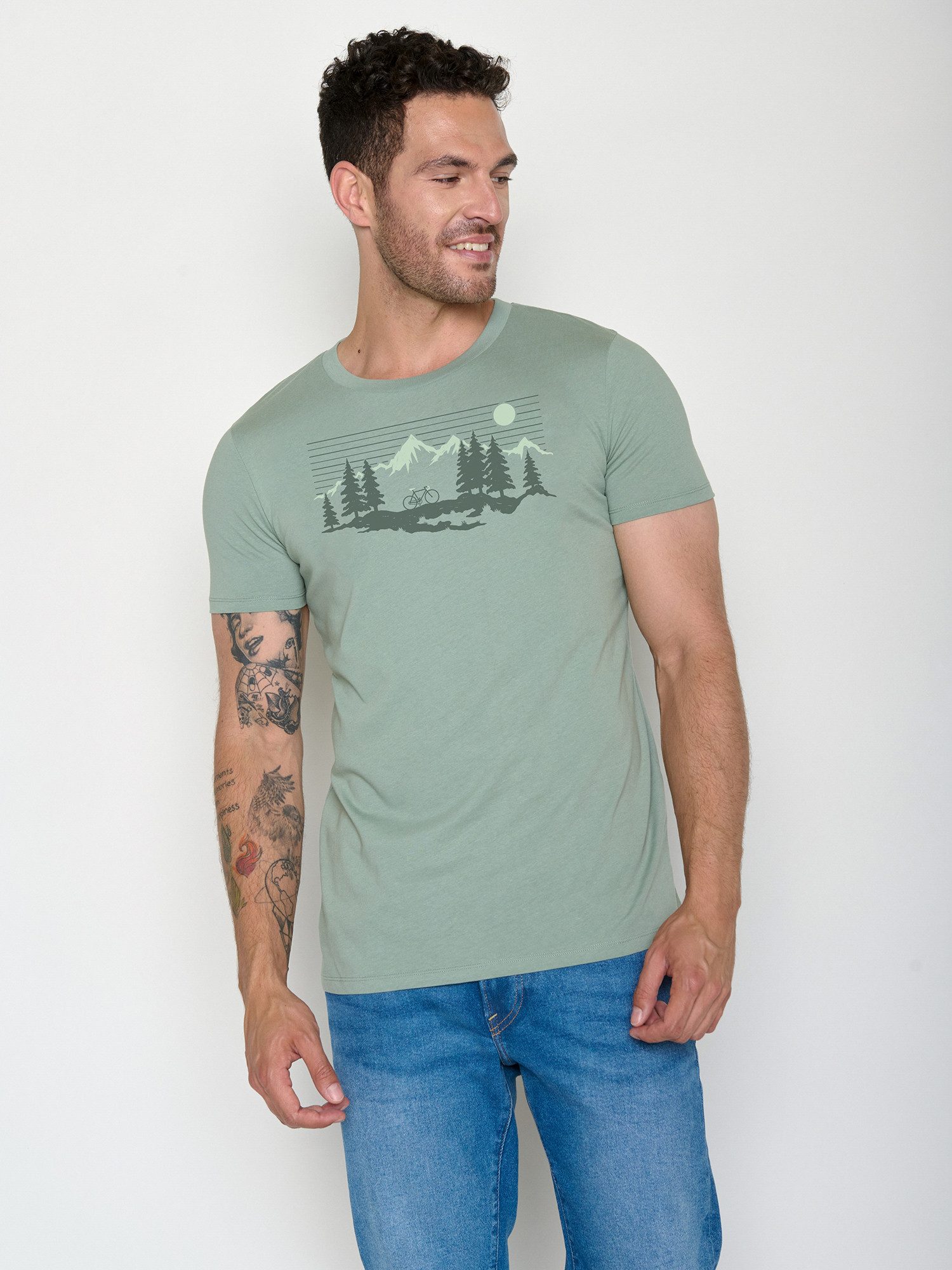GreenBomb T-Shirt Guide Bike Mountain Pines Motiv Fahrrad (1-tlg., 1) klassischer Schnitt, tailliert, Rundhalsausschnitt, Bio-Baumwolle