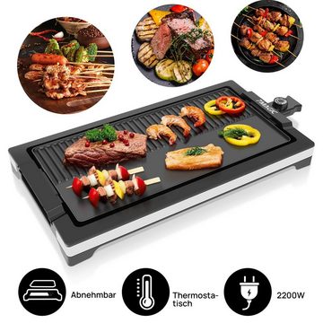 7MAGIC Tischgrill Standgrill Elektrogrill Kontaktgrill gerillte Elektrische Grillplatte, 2200 W, Einstellbarer Temperaturregler und antihaftbeschichtete Platte