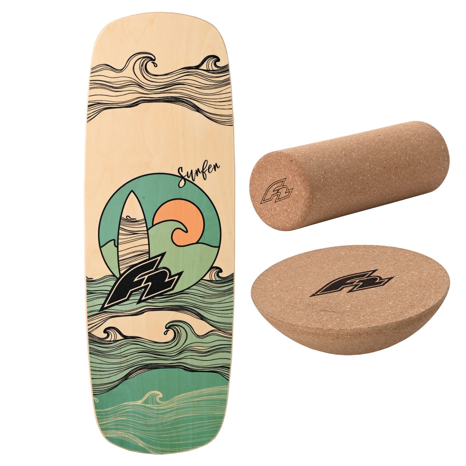 F2 Balanceboard F2 Set Balance Board Pill 86x30cm + Halbkugel und Korkrolle