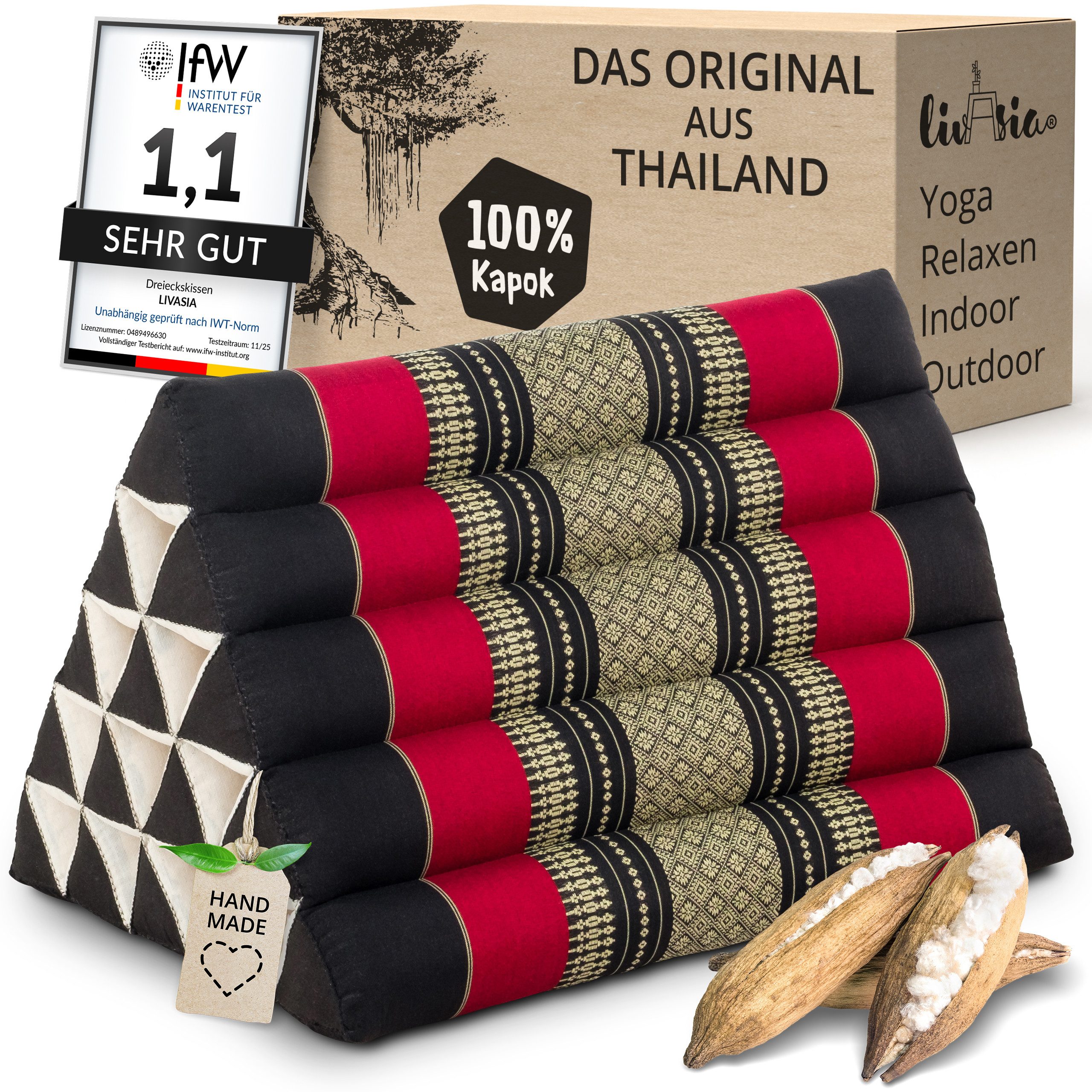 livasia Keilkissen Dreieckskissen hoch (Classic) - 38x55x35cm, Kapok, vegan, handgefertigt