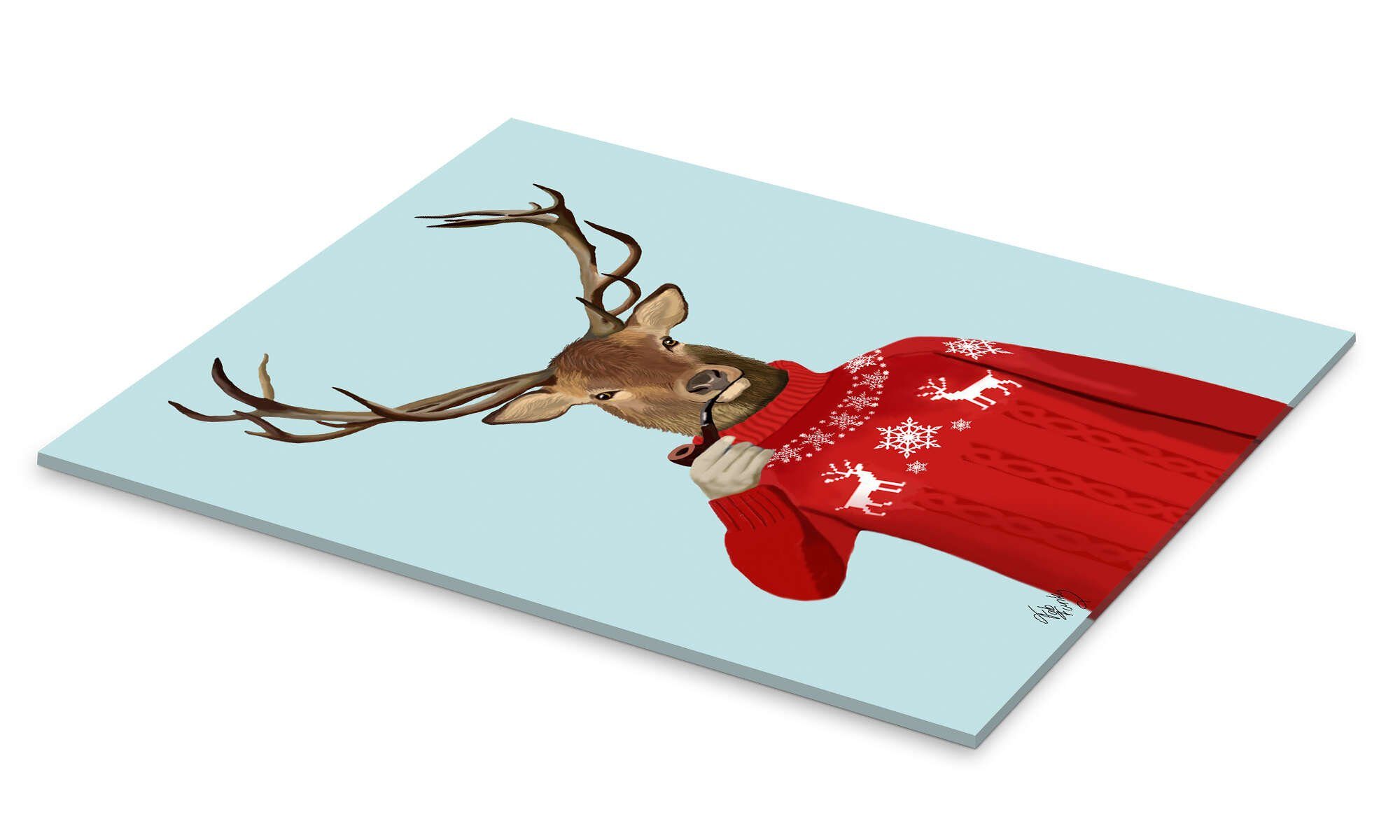 Posterlounge Wandbild Hirsch in Norwegerpulli, Fab Funky, erhältlich als Poster, Leinwandbild, Wandsticker oder Acrylglasbild