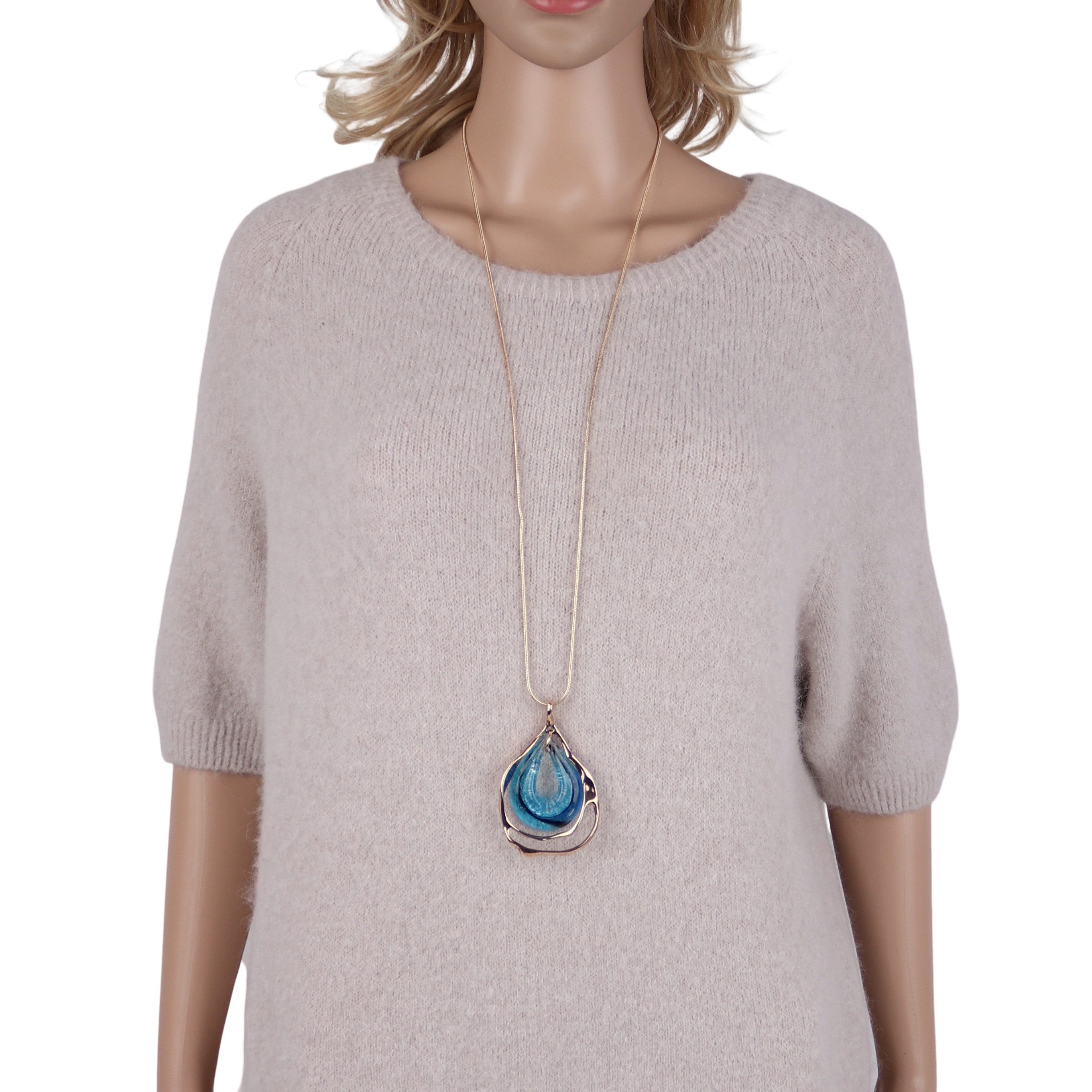 MIRROSI Lange Kette Damen Halskette mit elegantem Anhänger aus Metall ca.90cm lang (perfekt für Pullover, Bluse, Shirt)
