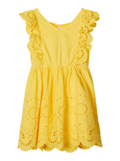 Name It A-Linien-Kleid Name It Mädchen Kleid mit Loch-Stickmuster in gelb