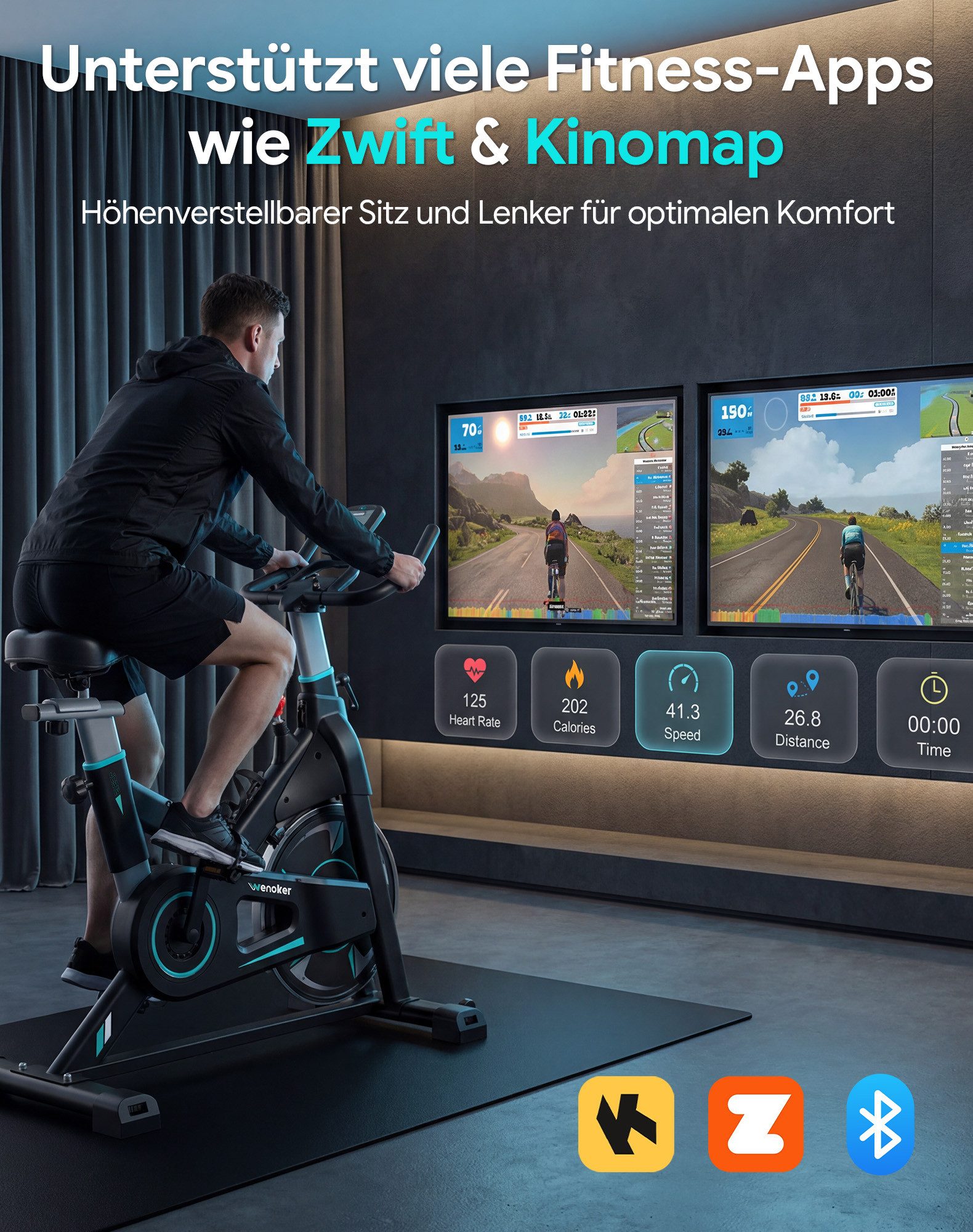Wenoker Heimtrainer Magnetwiderstand Heimtrainer Fahrrad mit App, LCD-Monitor&Flüsterleise (Spar-Set, 1x Anleitung, 1x Werkzeugset, 1x Heimtrainer), Magnetwiderstand, App-Anbindung, schweres Schwungrad, LCD-Monitor