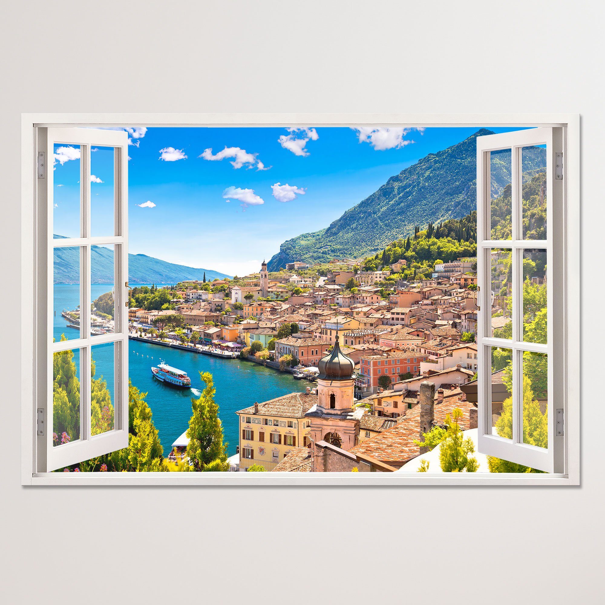 WallSpirit Leinwandbild "Fenster mit Aussicht", Dorf günstig online kaufen