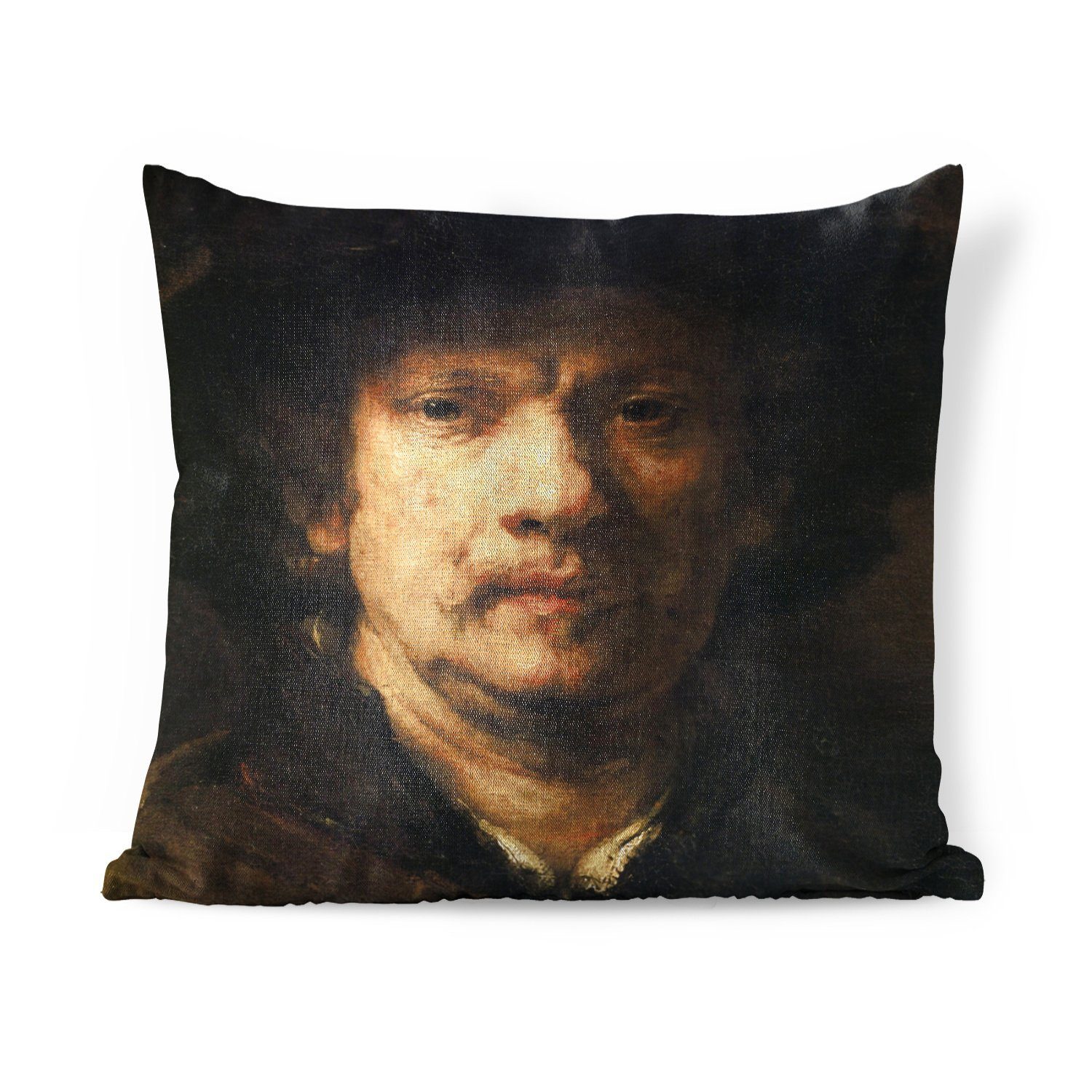 MuchoWow Dekokissen Selbstbildnis - Gemälde von Rembrandt van Rijn, Zierkissen mit Füllung für Wohzimmer, Schlafzimmer, Deko, Sofakissen