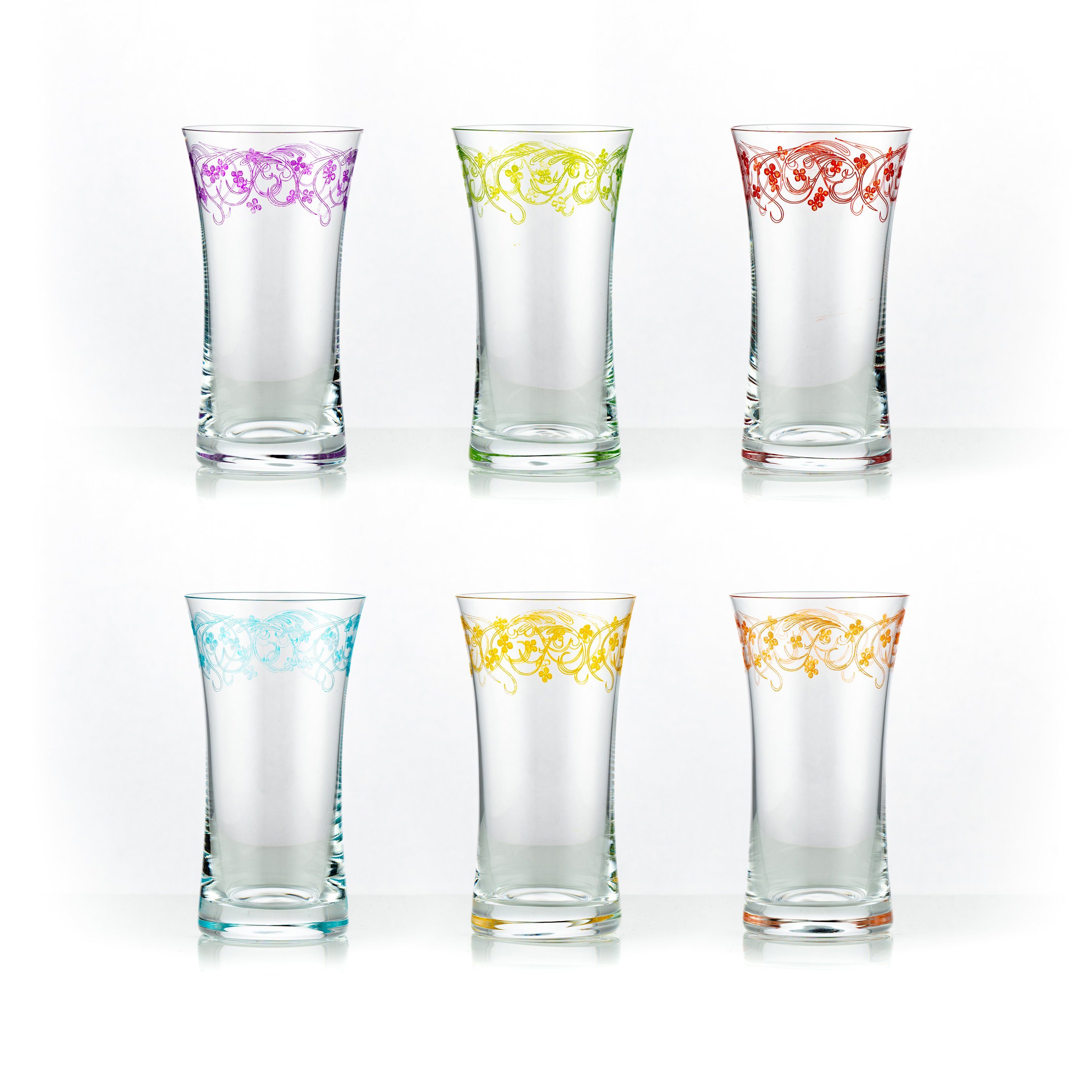 Crystalex Longdrinkglas Grace (bunte Gravur) Longdrinks 340 ml 6er Set, Kristallglas, bunte Gravur, Kristallglas