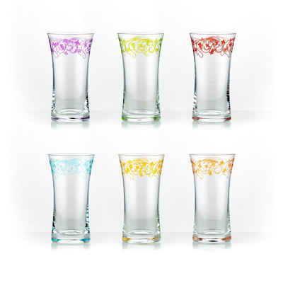 Crystalex Longdrinkglas Grace (bunte Gravur) Longdrinks 340 ml 6er Set, Kristallglas, bunte Gravur, Kristallglas