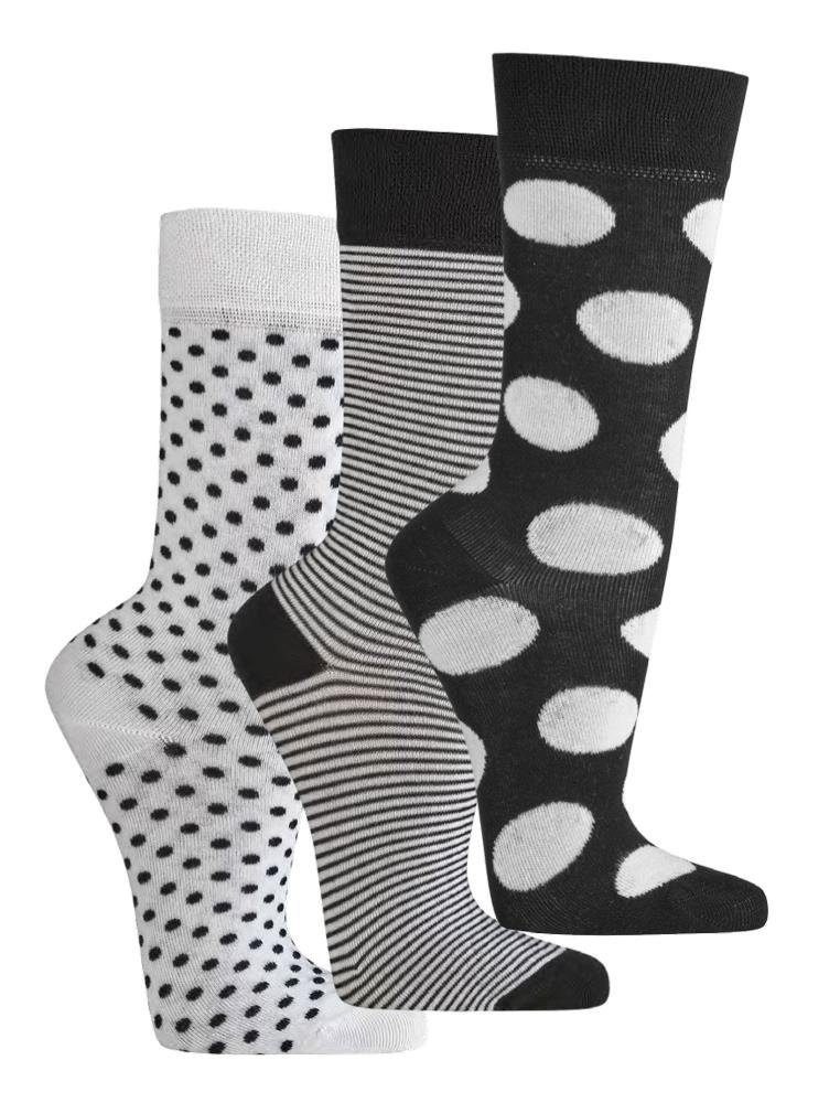 TippTexx 24 Freizeitsocken 6 Paar superweiche Bambus Socken für Damen, Black & White gemustert