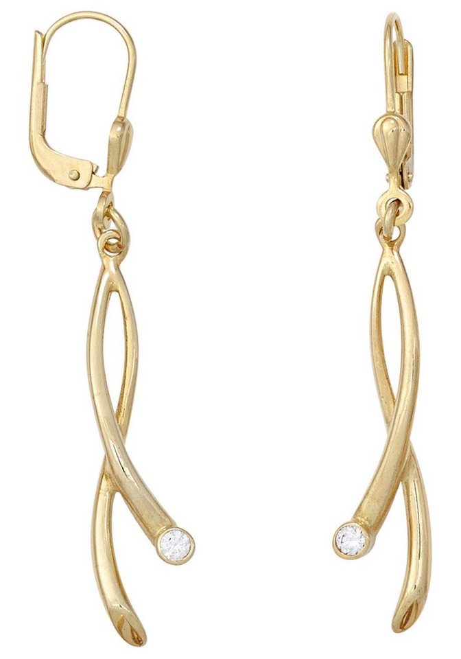 JOBO Paar Ohrhänger Ohrringe mit Zirkonia, 375 Gold, Die Ohrringe sind aus  375 Gelbgold gefertigt