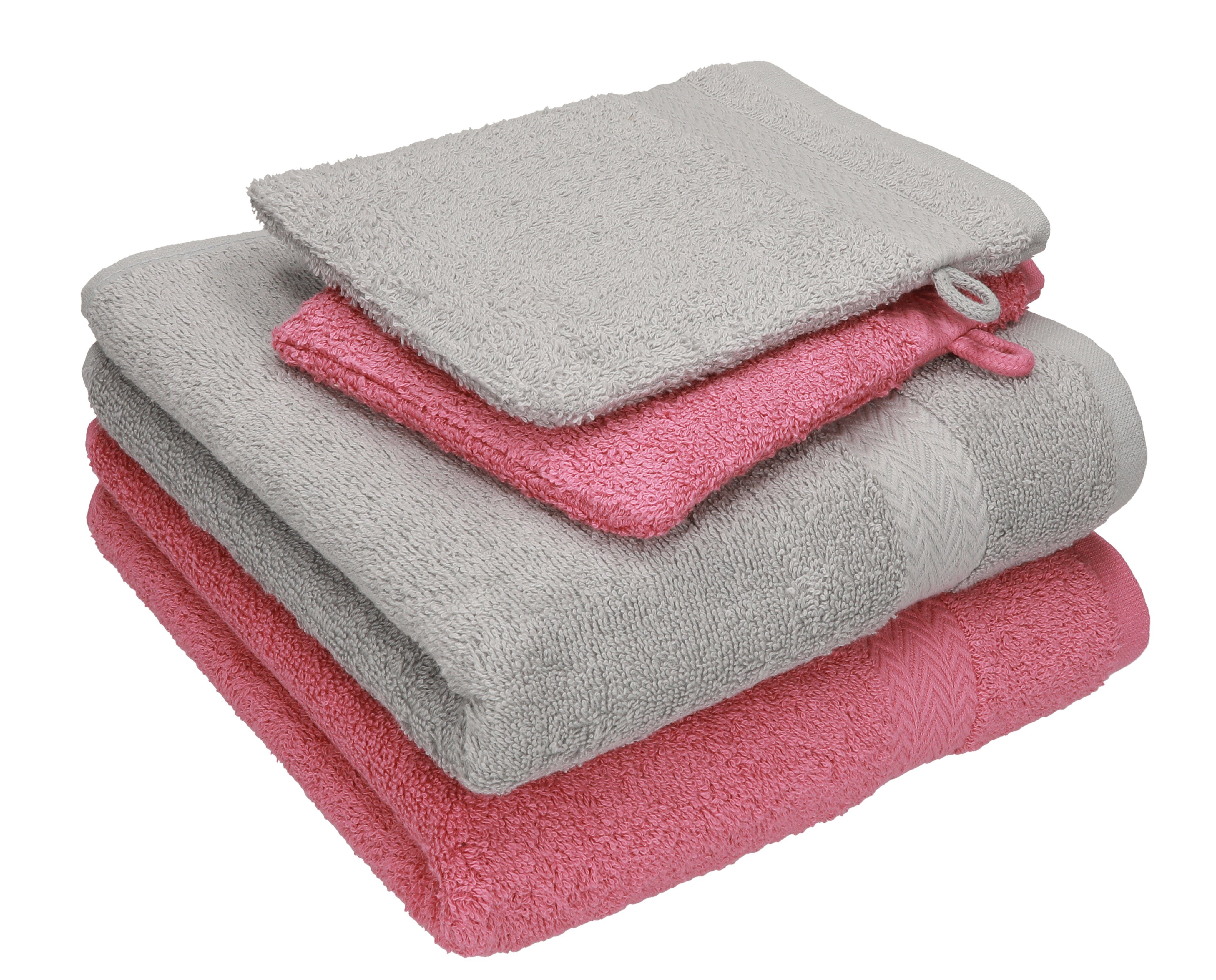 Betz Handtuch Set 4 TLG. Handtuch Set Happy Pack 100% Baumwolle 2 Handtücher 2 Waschhandschuhe, 100% Baumwolle silbergrau-altrosa