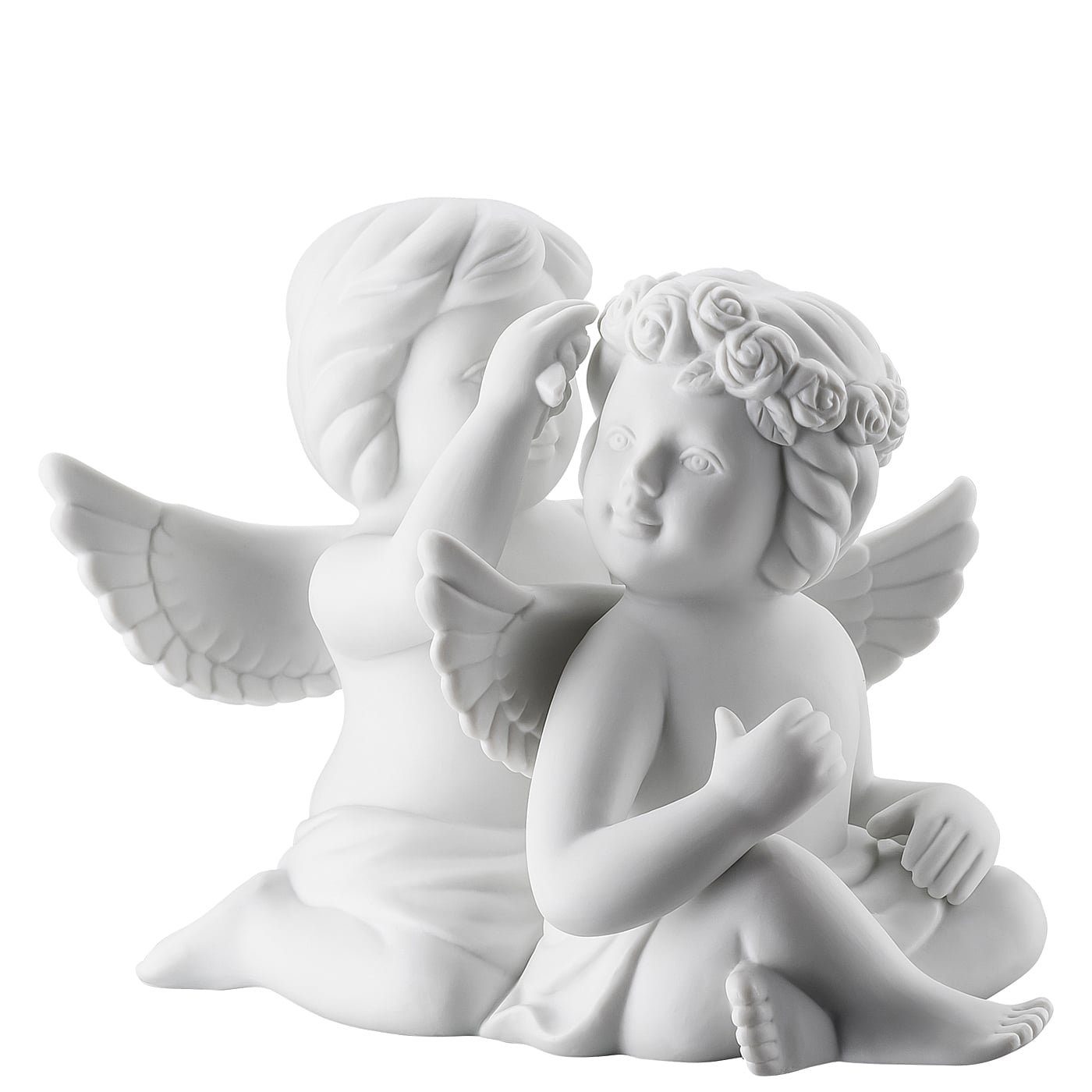 Weiß Engel Engelfigur matt Blumenkranz gross Rosenthal Engelpaar mit