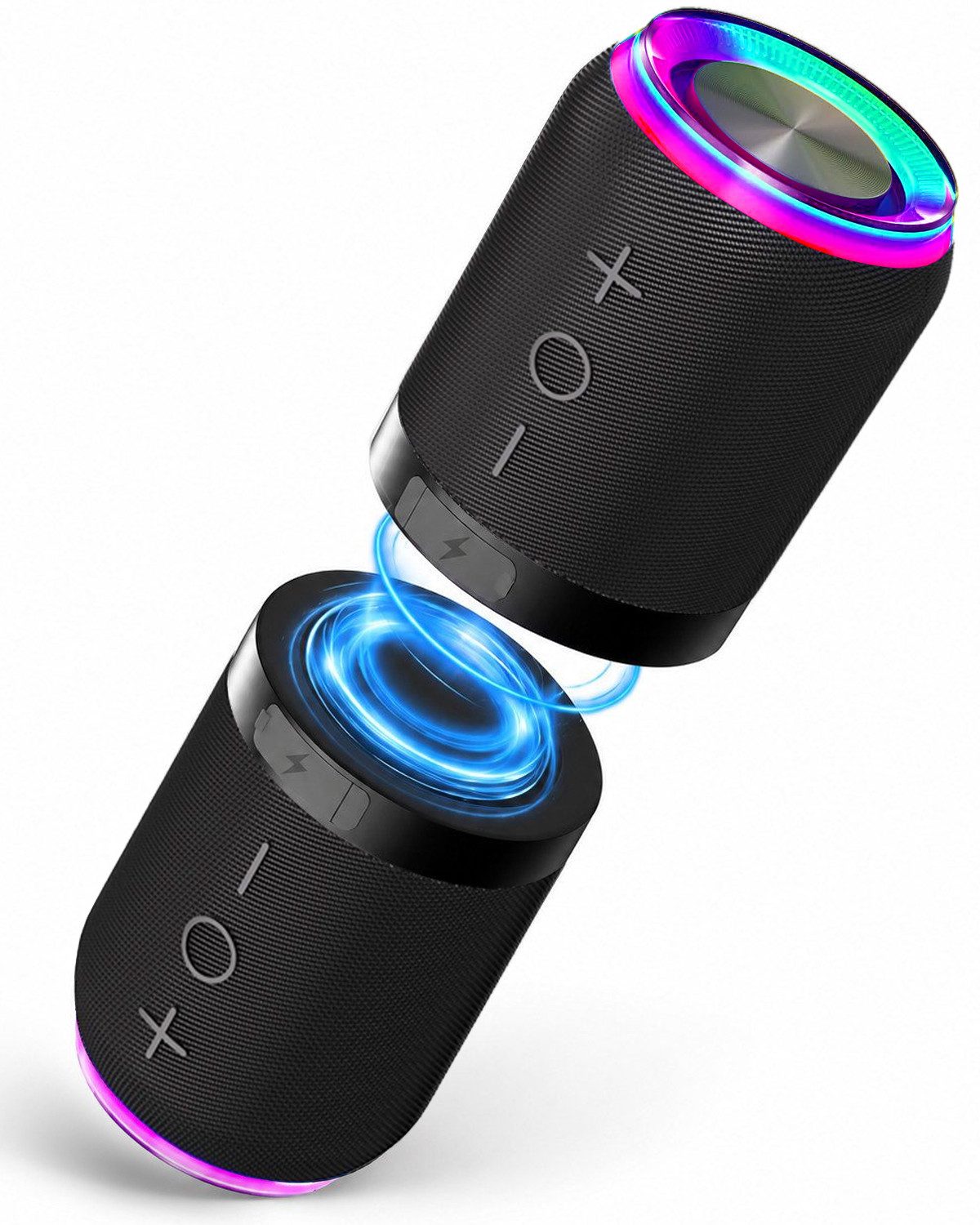 pedete Magnetisch mit Lichteffekten 2-in-1 Stereo 360° Surround-Sound Bluetooth-Lautsprecher 2 (Bluetooth 5.4, IPX6 Wasserdicht Magnetisch haftend Trennbar in zwei Einheiten)