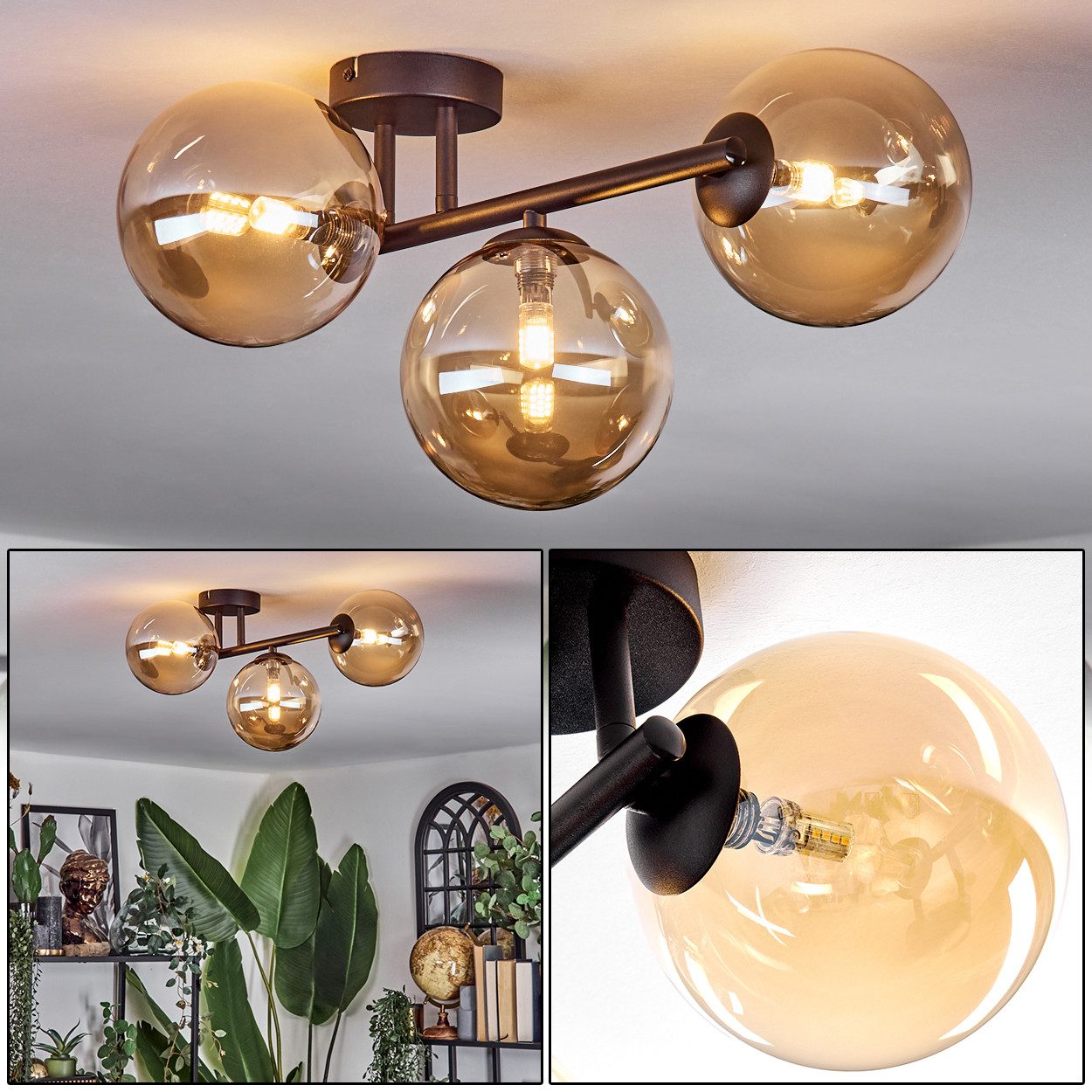 hofstein Deckenleuchte 3-flammige Deckenlampe aus Metall/Glas günstig online kaufen