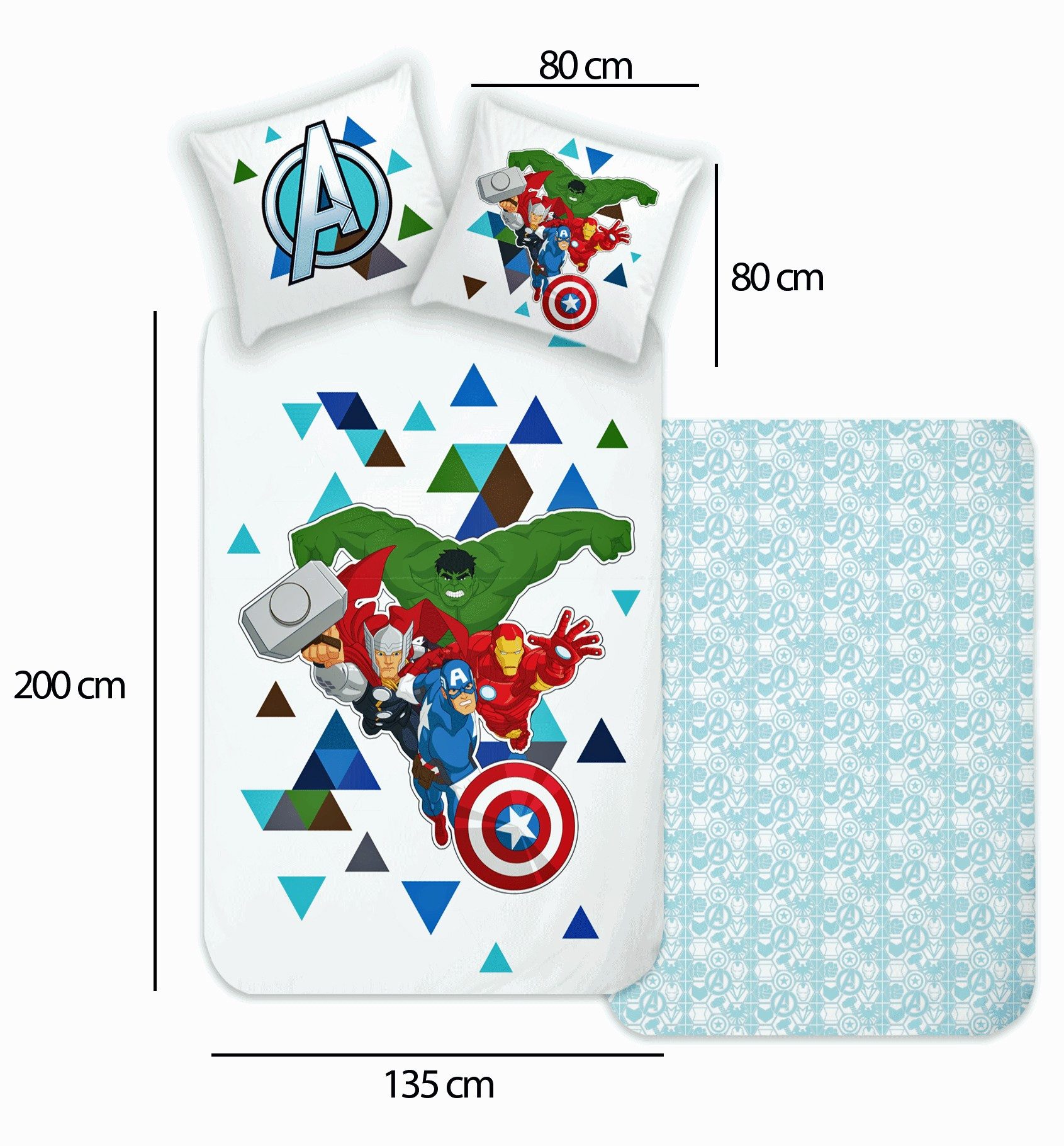 JACK Kinderbettwäsche Avengers Disney 135x200cm Captain America, Renforcé, 2 teilig, alle Marvel Helden, mit Reißverschluss