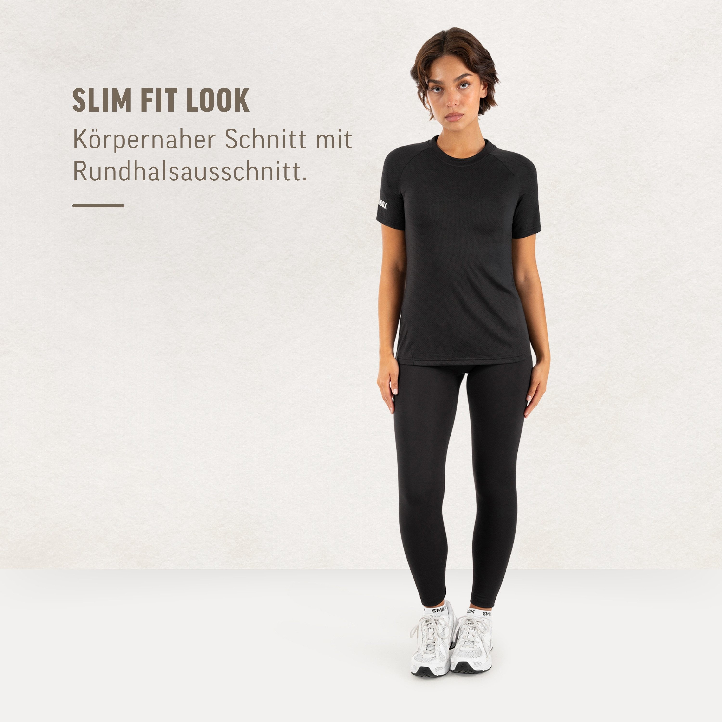 Smilodox T-Shirt Selia Damen, Slim Fit, Sport Oberteil, Baumwolle, Rundhals Arm-Print, atmungsaktiv,elastisch, für Gym, Sport, Yoga & Laufen