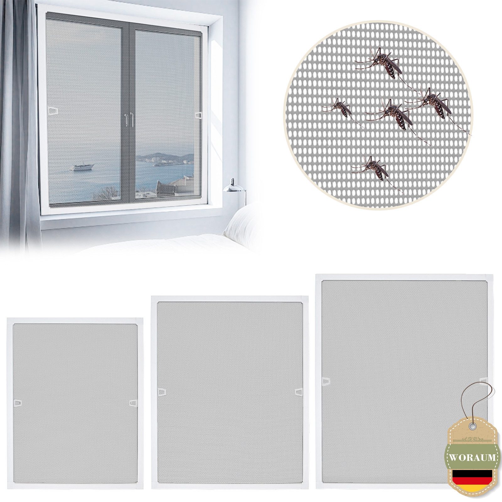Huracan Insektenschutz-Fensterrahmen Fliegengitter Fenster Insektenschutz mit Aluminium Rahmen, (Mückengitter Fliegenschutz Spannrahmen ohne Bohren und Schrauben, Größen 80×100, 100×120 & 120×140cm verfügbar), für Schlafzimmer Büro Küche