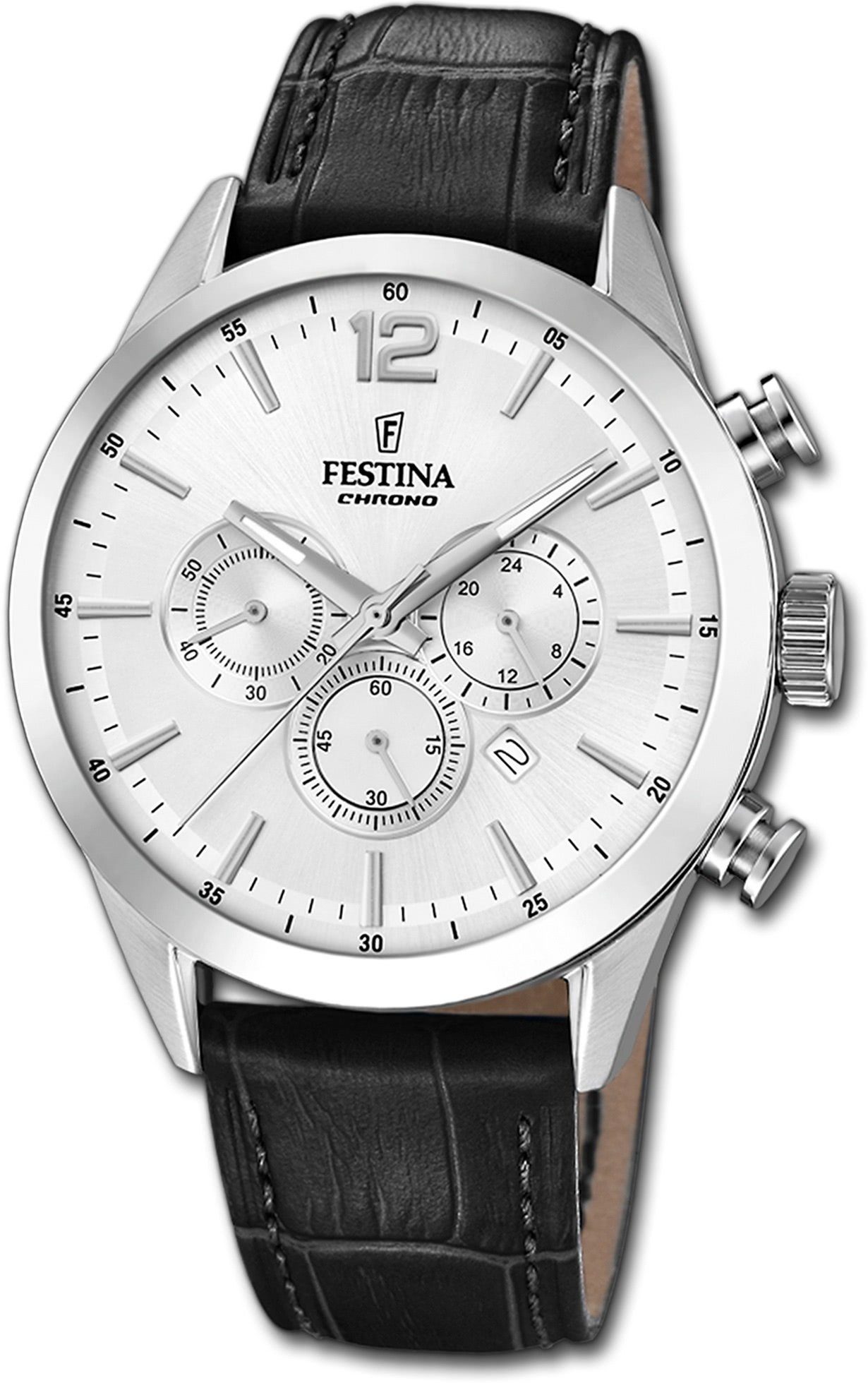 Festina groß rundes Festina (ca. Leder Uhr F20542/1, Herren Lederarmband, mit Gehäuse, Herrenuhr 44mm), Chronograph Fashion-S