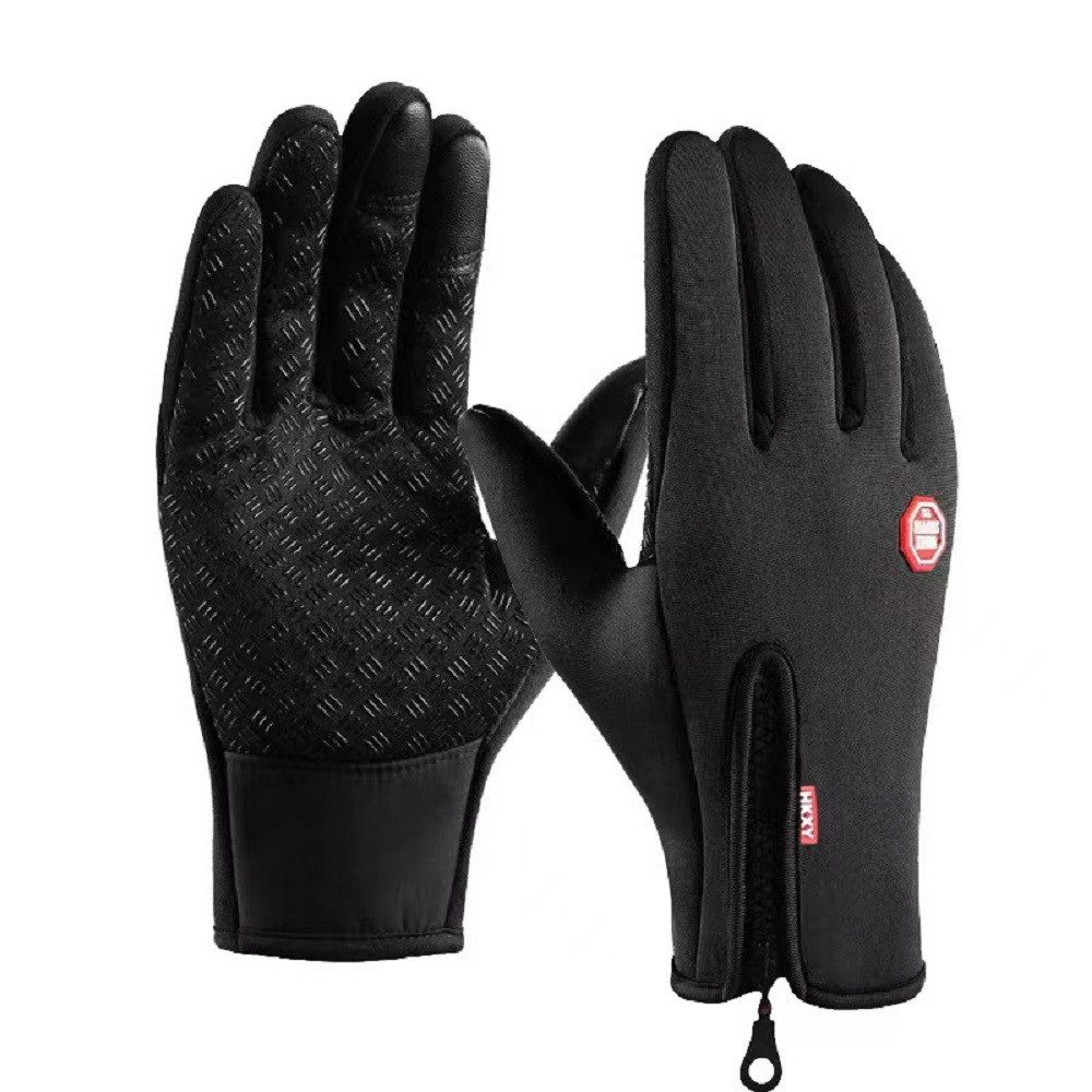 AURIVION Trainingshandschuhe Winterhandschuhe Herren wasserdicht & winddicht mit Touchscreen (Set, 2-St., Warme Touchscreen Handschuhe für Radfahren, Laufen & Winter) Multisporthandschuhe mit Reißverschluss für Outdoor & Sport