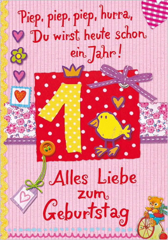 Grußkarten 1 Geburtstag Glückwunschkarte im Format 115x17cm mit Umschlag