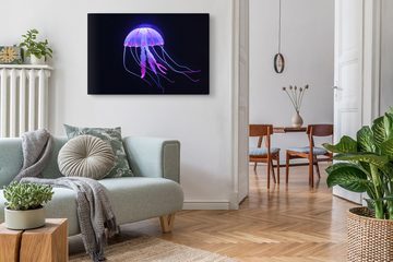 Sinus Art Leinwandbild 120x80cm Wandbild auf Leinwand Qualle unter Wasser Violett Schwarz Unt, (1 St)