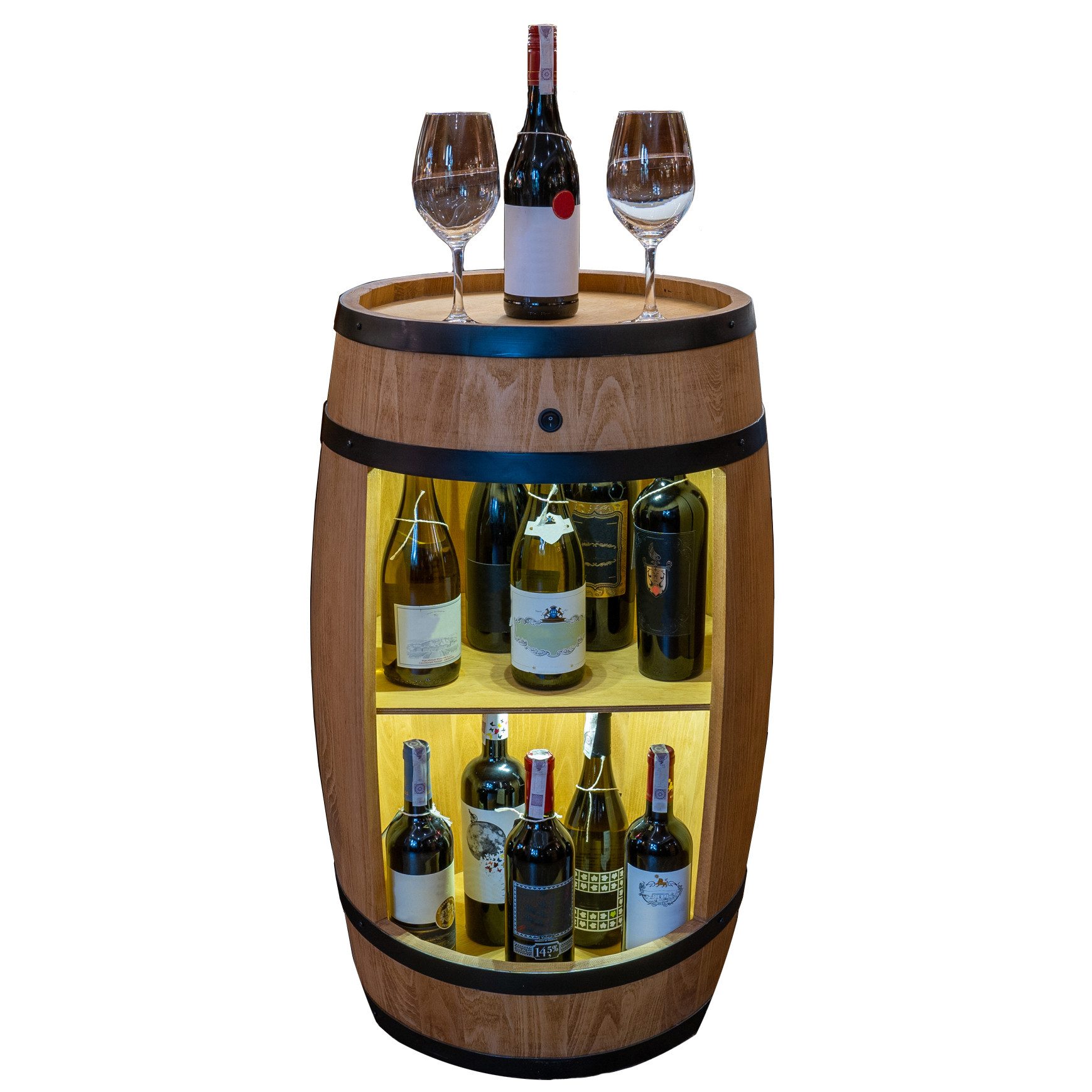 Allzweckkiste Holzfass Eichenoptik Hausbar LED Minibar Weinfass Design 80 cm Vintage (Set) – Bild 4 von 5