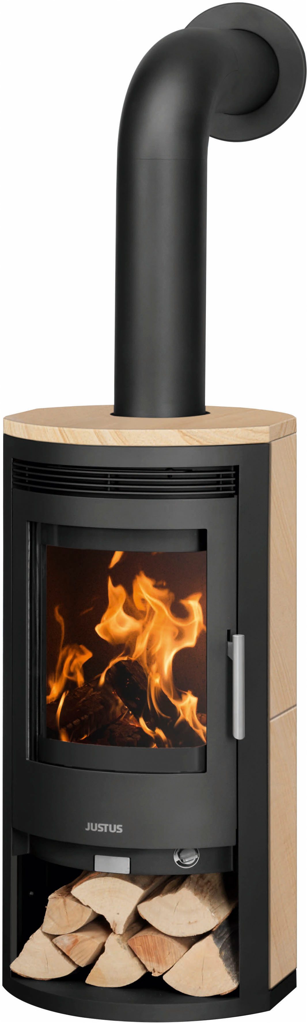 JUSTUS Kaminofen »Baltrum D 2.0« Dauerbrand Sandstein Korpus Stahl Schwarz, 5,5 kW, Dauerbrand