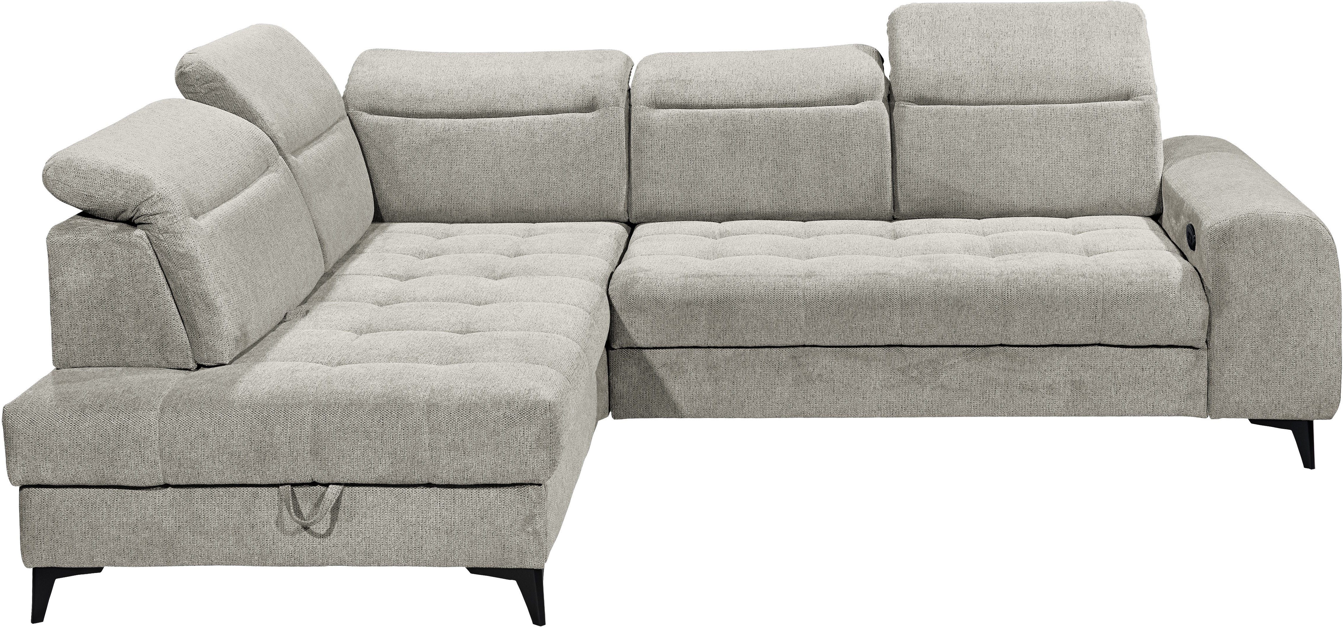 ED EXCITING DESIGN Ecksofa Rockdale L-Form mit Bettfunktion, Bettkasten, Kopfteilverstellung, Sitztiefenverstellung & USB-Port