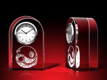 GLASFOTO.COM Tischuhr Yin-Yang - Ornament - Uhr, Glas rund