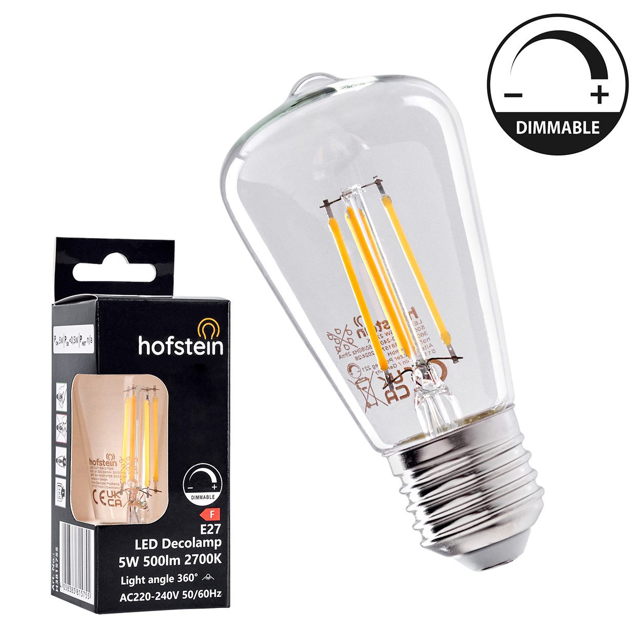 hofstein LED-Leuchtmittel 6er Set Glühbirne Warmweiß 5 Watt 500 Lumen, E27, 2700 Kelvin, Filament – Bild 4 von 4