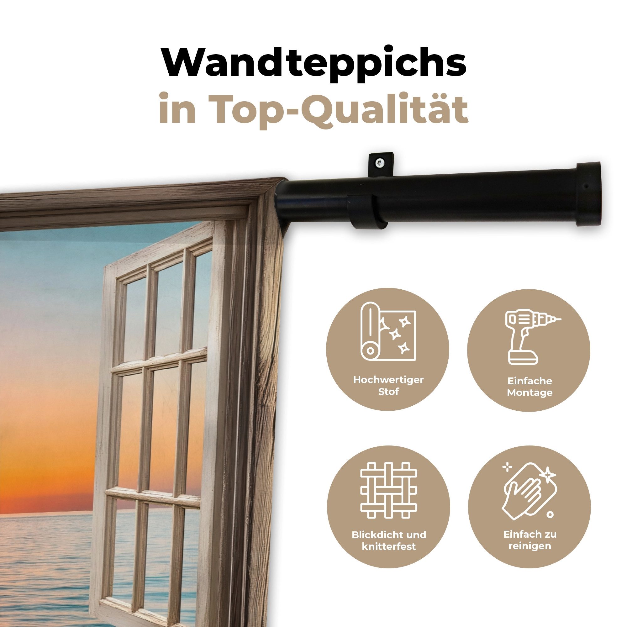 MuchoWow Wandteppich Transparenter Blick - Meer - Boot - Sonnenuntergang, Rechteckig, Höhe: 3 mm, Wandteppich für Wohnzimmer, Schlafzimmer, 60x40 cm