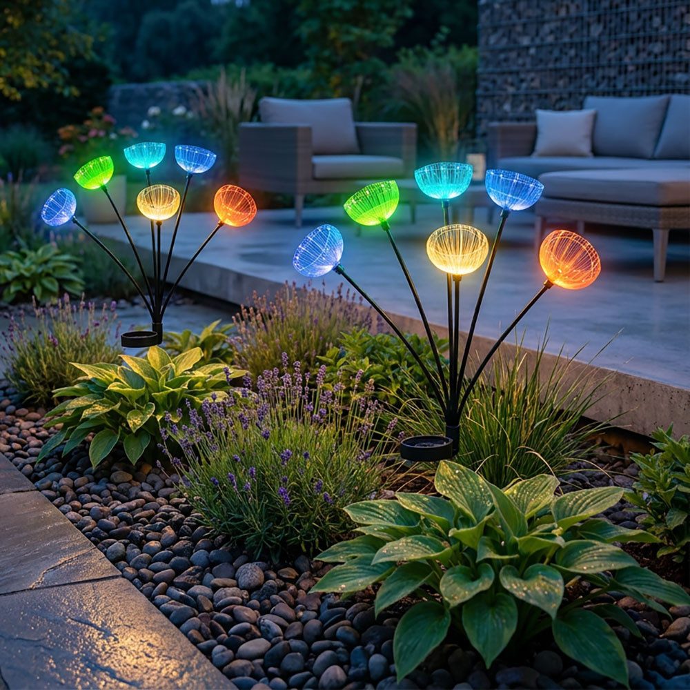 GLOBO LIGHTING LED Solarleuchte, Leuchtmittel inklusive, RGB, 2x LED Solarleuchte Edelstahl schwarz RGB Farbwechsler IP44 H 70 cm