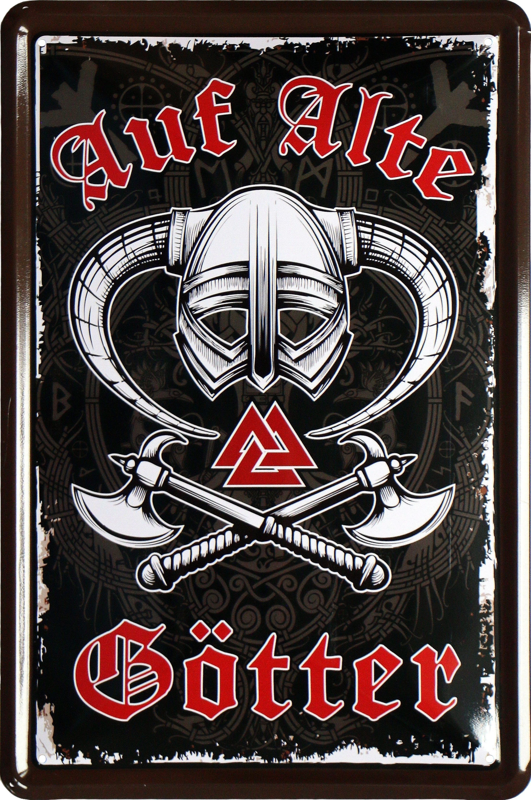 WOGEKA ART Metallbild Auf alte Götter - 20 x 30 cm Retro Blechschild, Blech1399, Metallschild Wanddeko Schild Wandbild Türschild Germanen Wickinger
