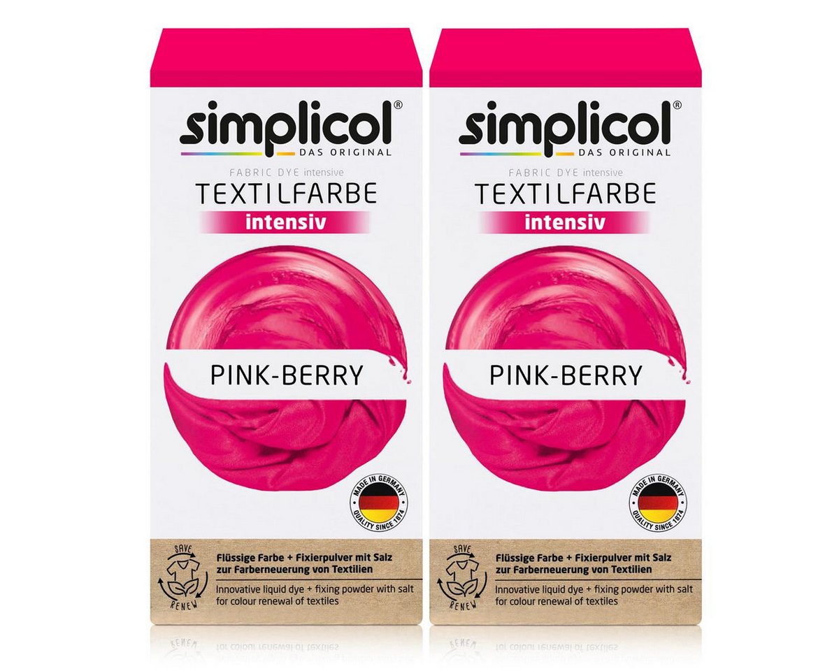 simplicol Textilfarbe Simplicol Textilfarbe intensiv Pink-Berry Flüssigfarbe, Fixierer (2er