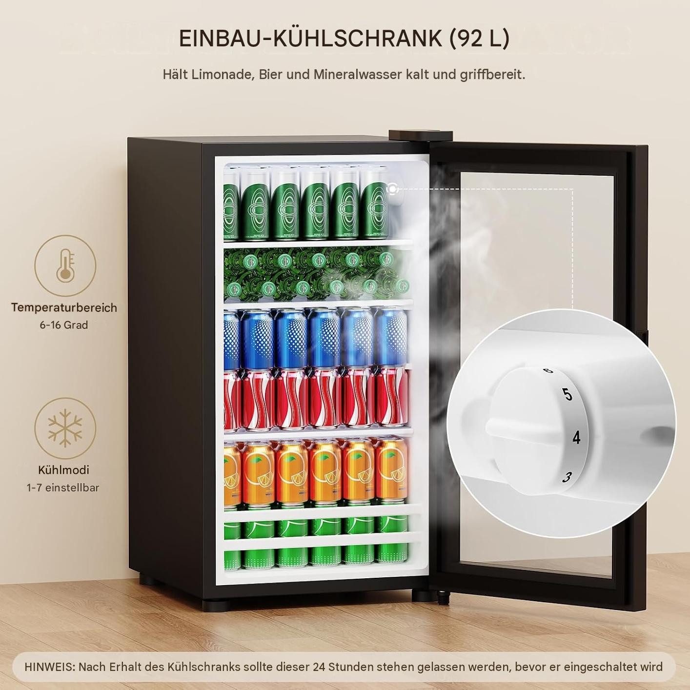 BROTTAR Kühlschrank Snackschrank - Kaffeebar mit Kühlschrank, LED-Beleuchtung BC-92S, 83 cm hoch, 100 cm breit, mit Stauraum und Bewegungssensor, Schwarz – Bild 5 von 5