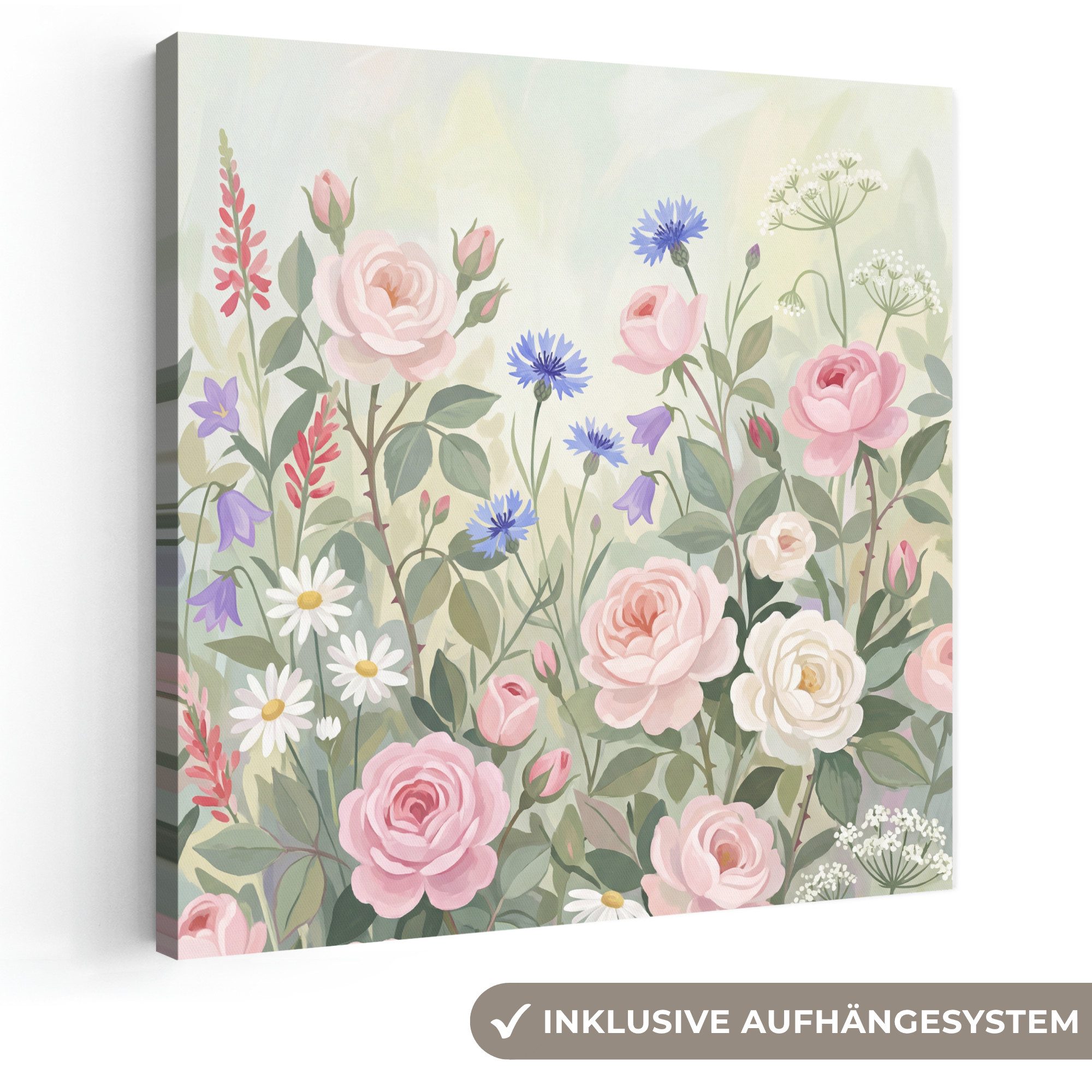 OneMillionCanvasses® Leinwandbild Blumen - Garten - Natur - Farbenfroh, Fotodruck (1 St), Wandbild, Deko Schlafzimmer Wohnzimmer Flur 20x20 cm