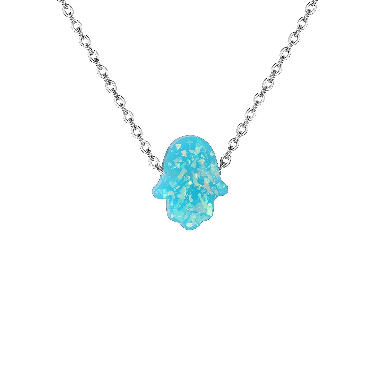 Karisma Kette mit Anhänger Karisma Damen Edelstahl Collier Anhänger Kette - Halskette Opal, Fatimas Hand Hamsa - YLK108 - Grün