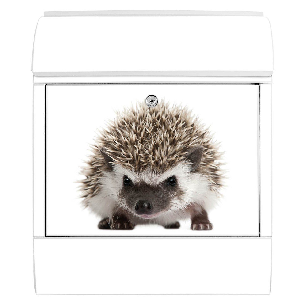 pulverbeschichtet, 47 witterungsbeständig, Igel Stahl banjado Wandbriefkasten mit x (Wandbriefkasten Zeitungsfach), 39 weiß 14cm x