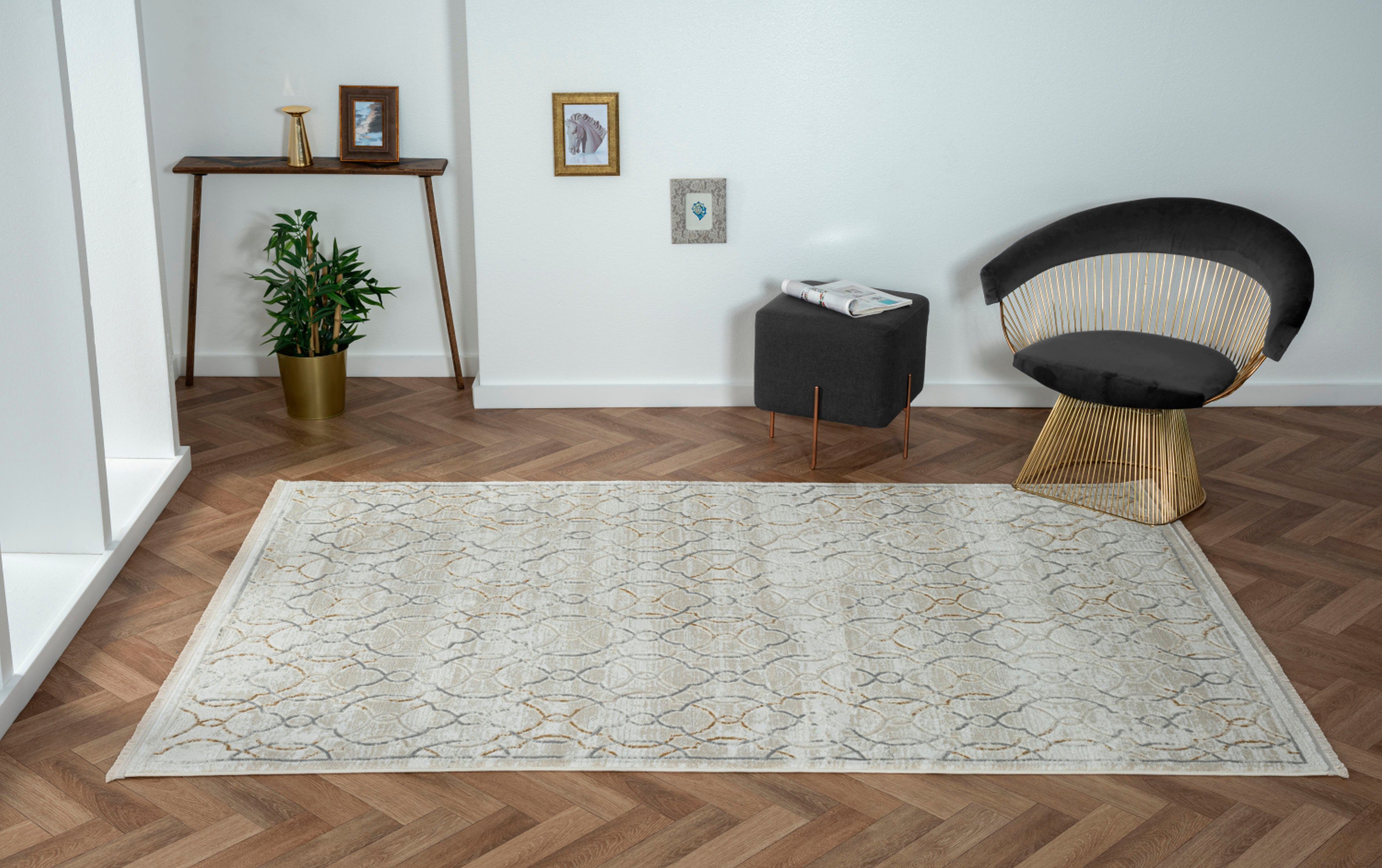 Myflair Möbel & Accessoires Teppich My Floor, LAGERRÄUMUNG, rechteckig, Höhe: 10 mm, Kurzflor, Retro-Style, mit Fransen, besonders weich durch Microfaser