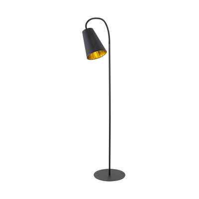 Licht-Erlebnisse Stehlampe BANTA, ohne Leuchtmittel, Klein 145 cm verstellbarer Schirm Retro Schwarz Gold Wohnzimmer