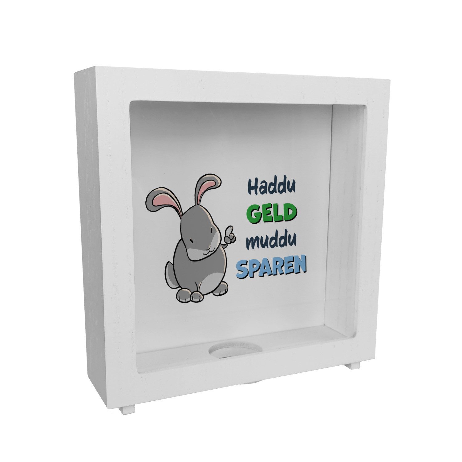 Spardose Rahmen Spardose aus Holz mit Hasenmotiv und lustigem Spruch Haddu