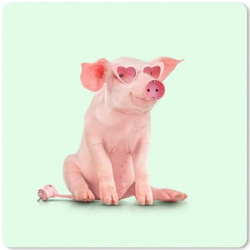 MuchoWow Gaming Mauspad Schwein - Rosa - Brille - Sockel - Tiere (1-St), Mousepad mit Rutschfester Unterseite, Gaming, 40x40 cm, XXL, Großes