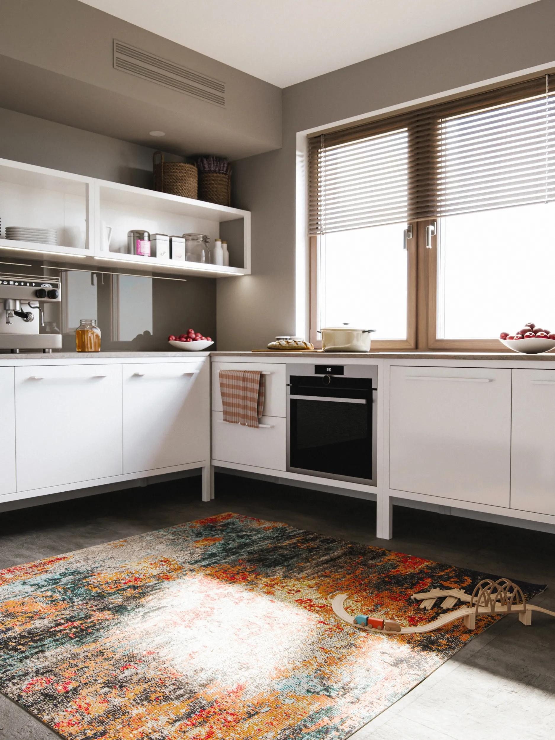 benuta Teppich Casa, quadratisch, Höhe: 11 mm, Teppich Wohnzimmer, Esszimmer, Schlafzimmer, Flur, Farbenfroh, Retro