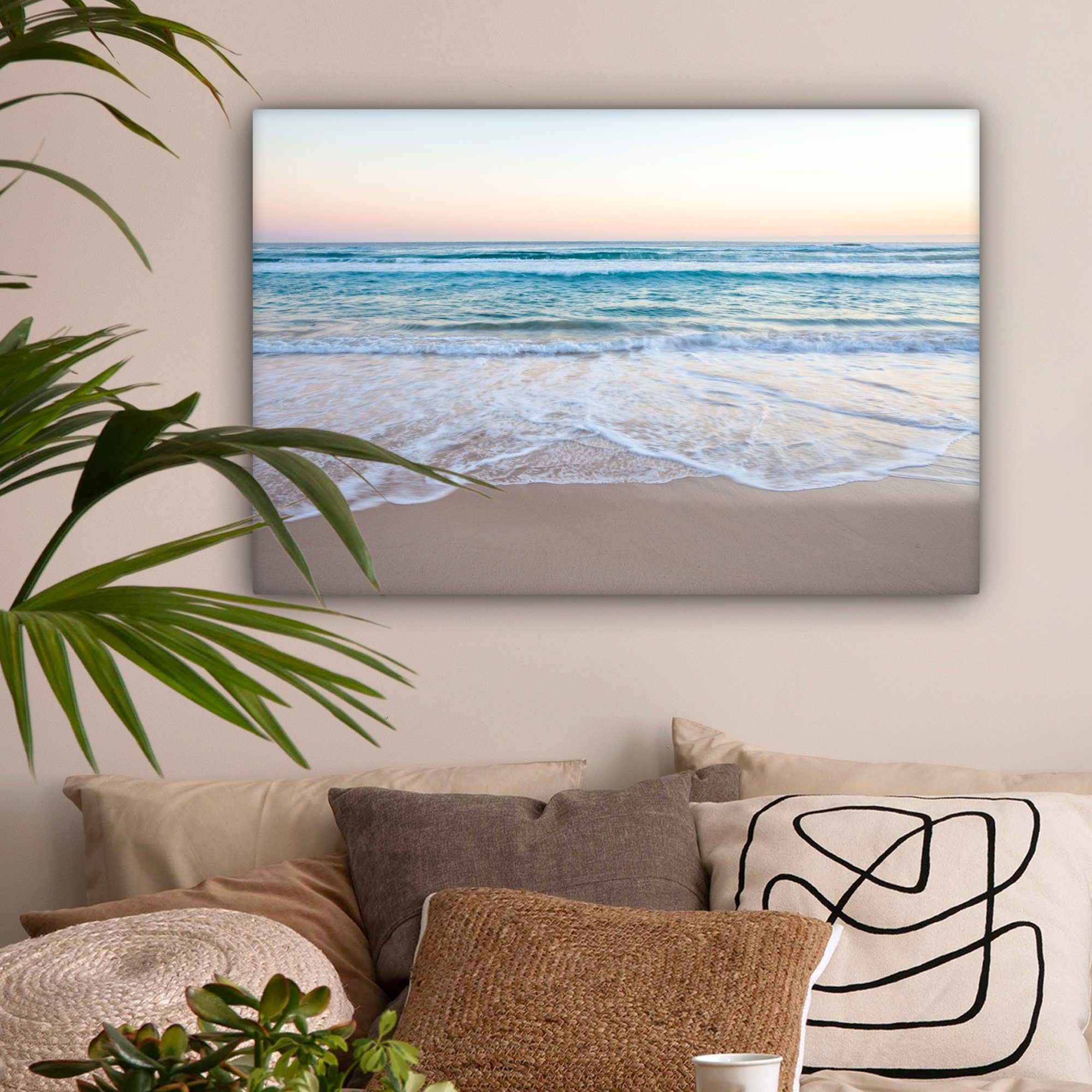 OneMillionCanvasses® Leinwandbild Strand - Meer - Pastell, Fotodruck (1 St), Leinwände Wanddeko Wohnzimmer Schlafzimmer 60x40 cm