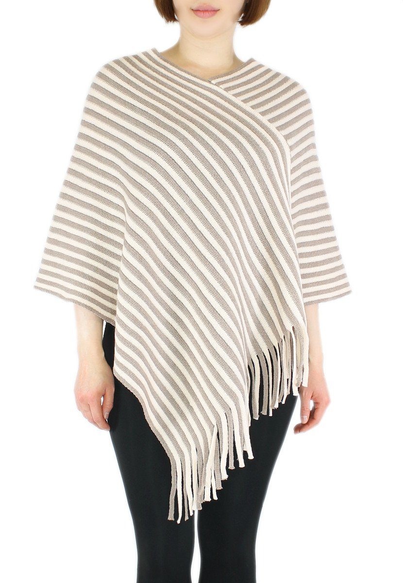 dy_mode Strickponcho Damen Fransenponcho Gestreift Überwurf günstig online kaufen
